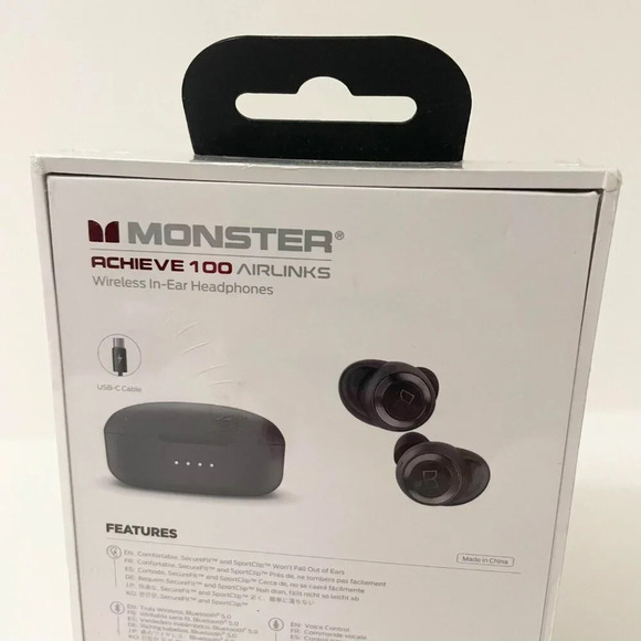 Monster Achieve  100 Airlinks Headphones Bluetooth USB-C Water Resist Sealed - Picture 7 of 13